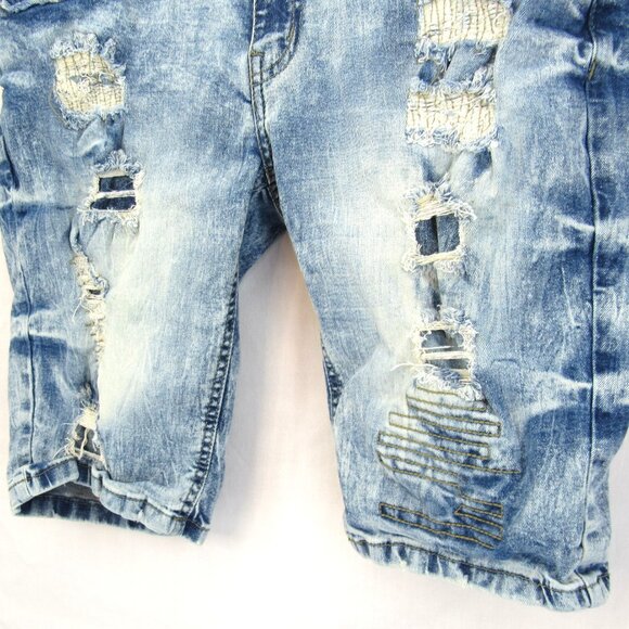 FWRD Denim 32 Men's Distressed Patchwork Factory Faded  11" Inseam Jean Shorts - Picture 3 of 9